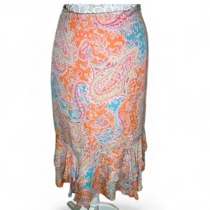 Harold’s 100% silk paisley print ruffle hem multicolor pastel maxi skirt. Size 2